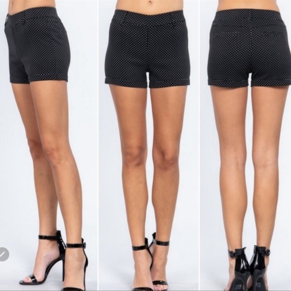 NEW JAQUARD BENGALINE POLKA-DOT SHORTS - Picture 4 of 5